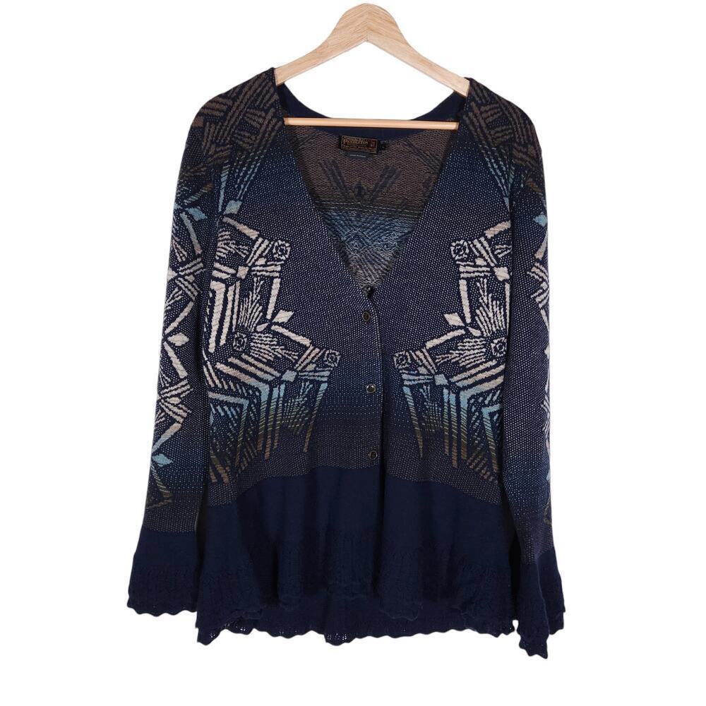Pendleton Womens Cardigan Sweater Large Blue Merino Wool Button Up Southwestern